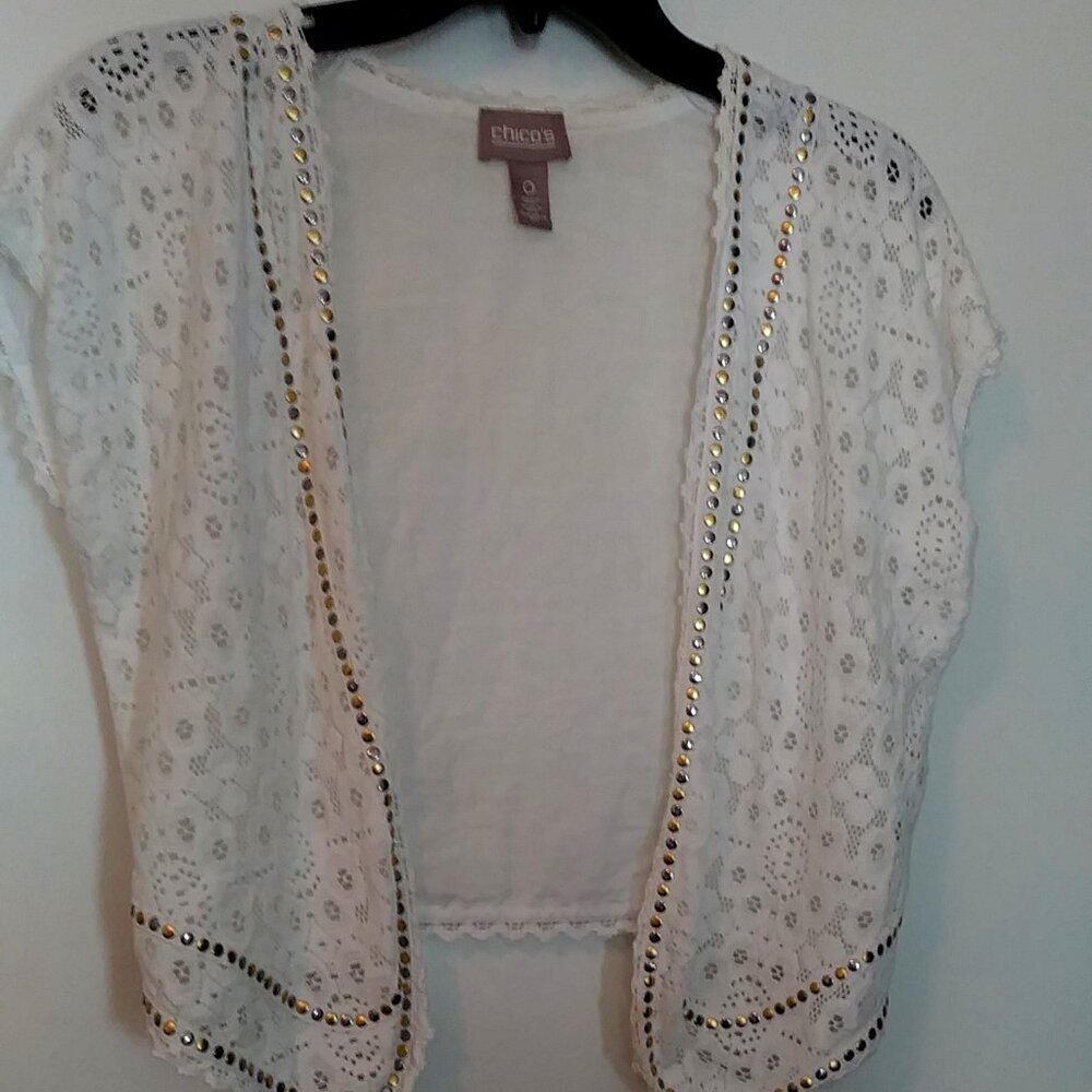 Chico's White Short Sleeve Cropped Naya Shrug  Size 0 - Picture 3 of 9